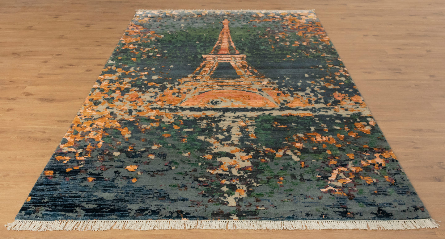 6x9 Buy Eiffel Tower Handmade Woolen Carpet | Rugs Online London